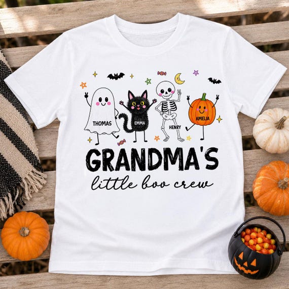 Grandma's Little Boo Crew Png, Personalized Halloween Png, Custom Grandkids Names Sublimation Design