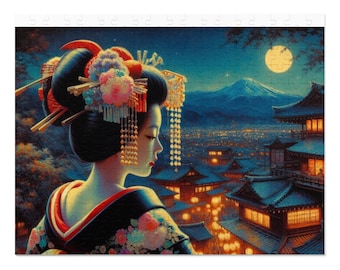 Betoverende Geisha-legpuzzel, Japanse kunstpuzzel, cadeau voor puzzelliefhebbers, meditatie-activiteit, woondecoratie