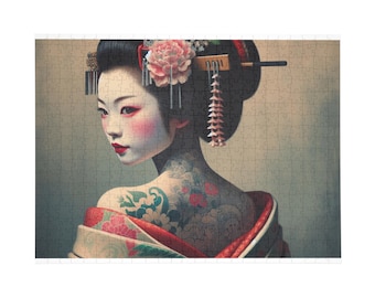Japanse tatoeage Geisha-puzzel - cadeau voor kunstliefhebbers, meditatie-activiteit, gezinsuitje, woondecoratie, uniek verzamelobject