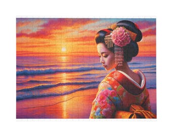 Serene Sunset Maiko Puzzel - 96, 252, 500, 1000 stukjes, Rustige woondecoratie, Mindfulness cadeau, Spelletjesavond voor het gezin, Japanse kunstpuzzel, [...]