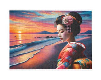 Prachtige Geisha Zonsondergang Puzzel - Legpuzzel van 1000 stukjes, Traditioneel Kunstwerk, Woondecoratie, Cadeau voor Puzzelliefhebbers, Familie Plezier