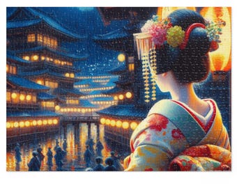 Japanse stadsgezichten kunst legpuzzels, prachtige en nostalgische puzzels, kunst die de traditionele Japanse cultuur uitdrukt, illustraties van maiko