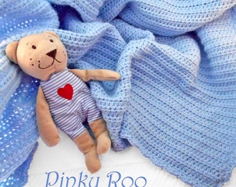 Crocheted Baby Blanket in solid baby blue / The perfect baby gift  / baby boy blanket