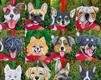 Enfeite personalizado com retrato de cachorro, memorial de animal de estimação em argila pintada à mão