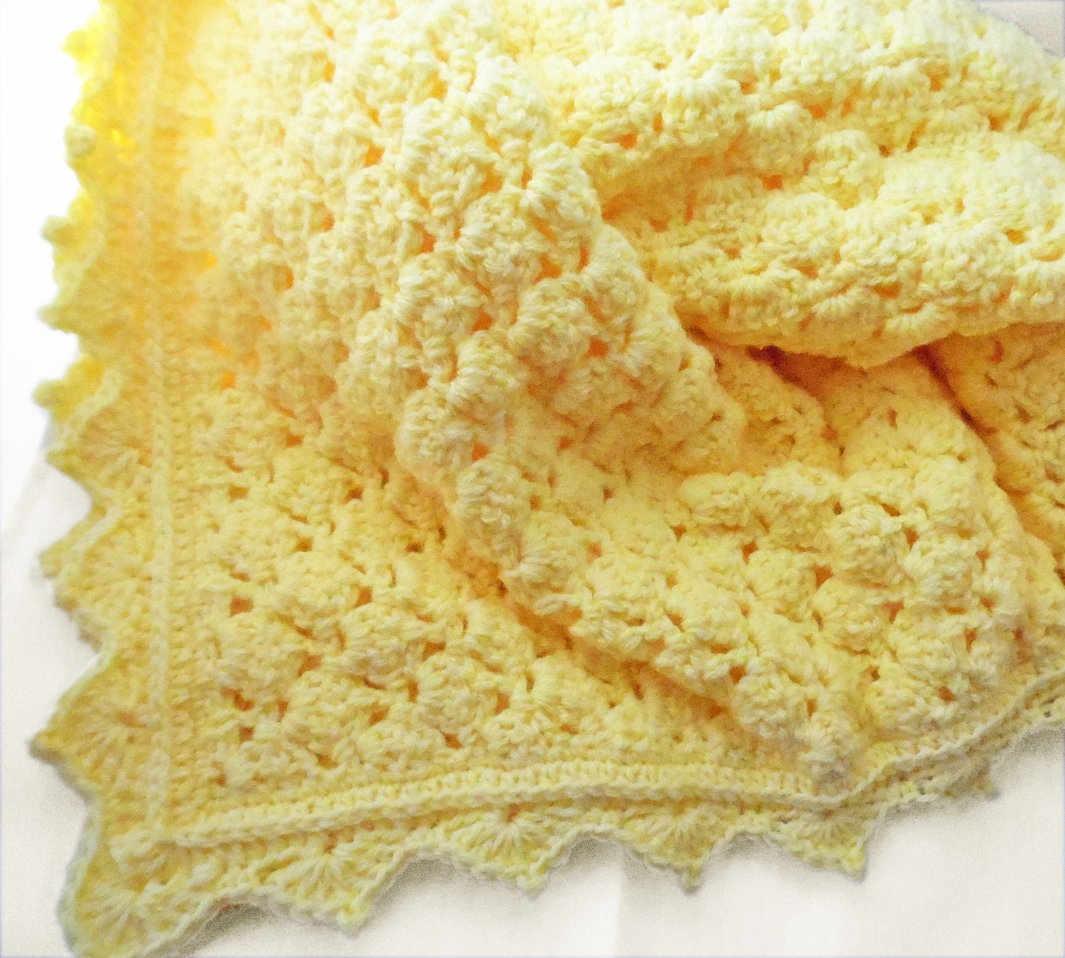 Crib Size Crochet Baby Blanket in solid yellow color / lace Etsy