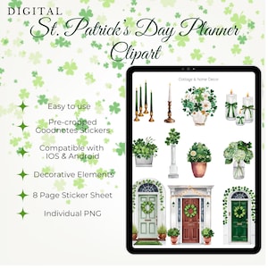 Watercolor St. Patrick's Day Clipart | Cozy Irish Home Illustrations | PNG Digital Planner Stickers & Art