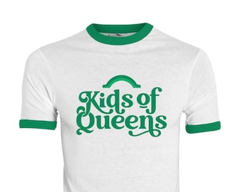 Youth White Ringer T-Shirt with Green Logo