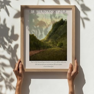 Vintage Oil Painting Christian Wall Art | Landscape Bible Verse Poster | Scripture Wall Art| Home Decor | Farmhouse Art | Deuteronomy 31:8