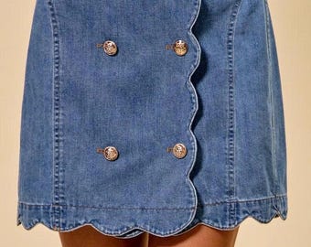 Denim Scalloped Buttoned Front Skirt