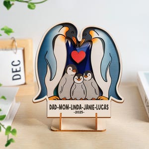 Penguin Family 4 layers Home Decor, Personalized Wooden Penguin Family, Family Keepsake Gift, Gift for Parents, Animal Family, Father&#39;s Day