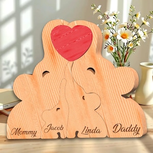 Personalized Wooden Elephant Family Puzzle, Custom Name Gift with 2–9 Elephant, Mother&#39;s Day, Christmas Gift, Anniversary Home Decor
