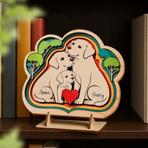 Personalized Wooden Dog Family 4 layers, Custom Wooden Dog Family Puzzle, Custom Engraved Dog Family Name, Mother Day Gift, Family Gift