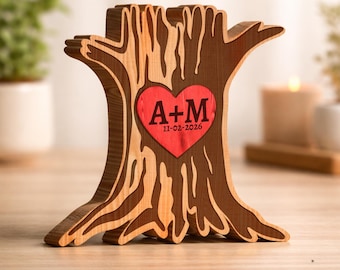 Letrero de madera personalizado para pareja, con fecha y nombre, de madera maciza, ideal como regalo de aniversario o boda, regalo de San Valentín.
