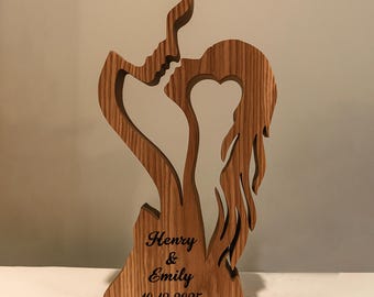 Letrero de madera personalizado para pareja: fecha y nombre personalizados, letrero de amor de madera maciza, regalo de aniversario o boda, regalo de San Valentín.