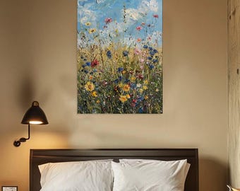 Lente wilde bloemen veld vintage bloemen ingelijste muurkunst weide zijde decor bloemen landschap print