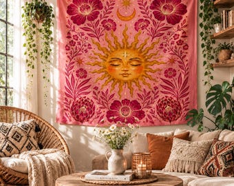 Pink sun Wall Tapestry Bedroom Decor Hanging Wedding Party Backdrop Family Gift