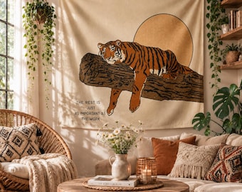 Vintage aesthetic sleeping tiger Wall Tapestry Bedroom Decor Hanging Wedding Party Backdrop Family Gift