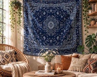 Navy Blue Persian Wall Tapestry Bedroom Decor Hanging Wedding Party Backdrop Family Gift