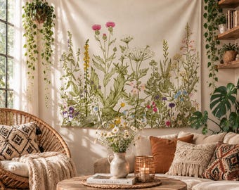 Vintage aesthetic beautiful botanical wildflowers herb plant Wall Tapestry Bedroom Decor Hanging Wedding Party Backdrop Family Gift