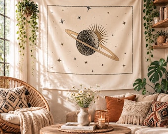 Saturn Planet Wall Tapestry Bedroom Decor Hanging Wedding Party Backdrop Family Gift