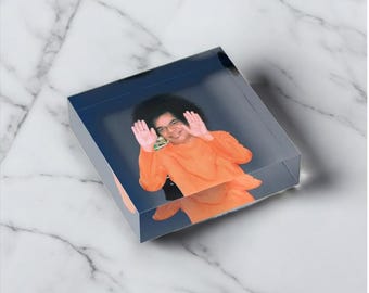 Sathya Sai Baba Blessings Acrylic Block Room Pad Desk Display Printed Acrylic Glass Block