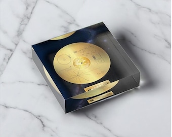 Voyager Golden Record Space Acrylic Block Room Pad Desk Display Printed Acrylic Glass Block