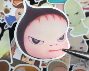 10-50 Yoshitomo Nara Random Waterproof Sticker Set - Assorted Artwork, Cute Character Art Stickers, Anime Stickers, Scrapbooking