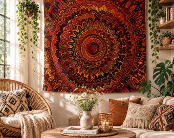 Red Fire Wall Tapestry Bedroom Decor Hanging Wedding Party Backdrop Family Gift