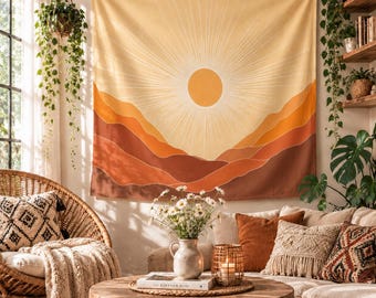 Boho-Wandteppich „Wüstensonne“ – Schlafzimmerdeko, Hängende Kulisse für Hochzeiten, Partys, Familiengeschenk