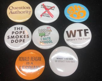 32mm-75mm 8 Silly Funny Quotes Random Button Pin or Magnet Set - Cute Art Pin, Badges,