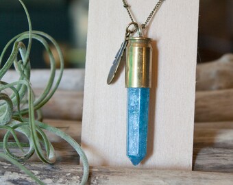 Resin Blue Crystal Bullet Casing  Boho Handmade Jewelry Necklace