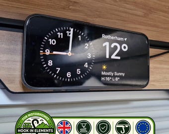 Soporte para cargador de iPhone para autocaravana Hymer MLT con riel multifuncional: sistema de enganche a la pared compatible con MagSafe.