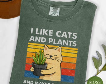 Comfort Colors® Cat Plant Shirt, Gardening Tees, Plant Mom Gift, Retro Cat Lover Shirt, Shirt Plant Lover, Garden Gift Ideas For Her
