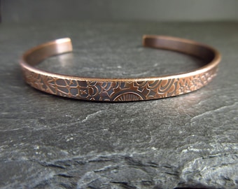 Patterned bronze cuff bracelet for men and women, ladies and men's cuff, bronze wedding anniversary gift for husband wife, engraved message