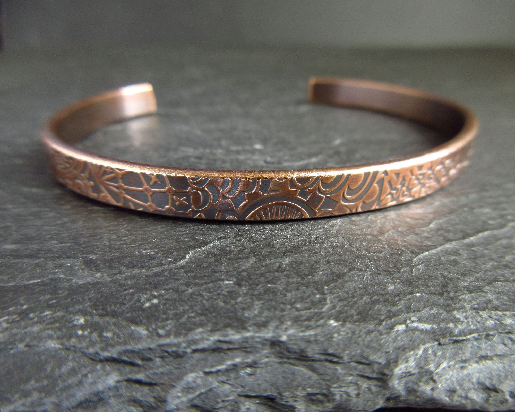 Patterned bronze cuff bracelet for men and women ladies and men s cuff bronze wedding anniversary gift for husband wife engraved message