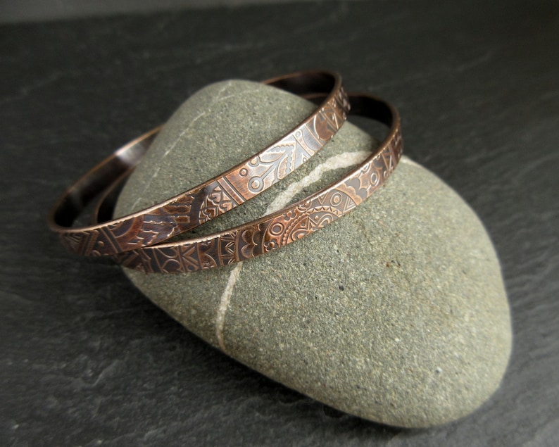 Set of two bronze bangles with pattern detail, bronze wedding anniversary gift for wife, 8th anniversary bracelets for women, ladies jewelry image 4