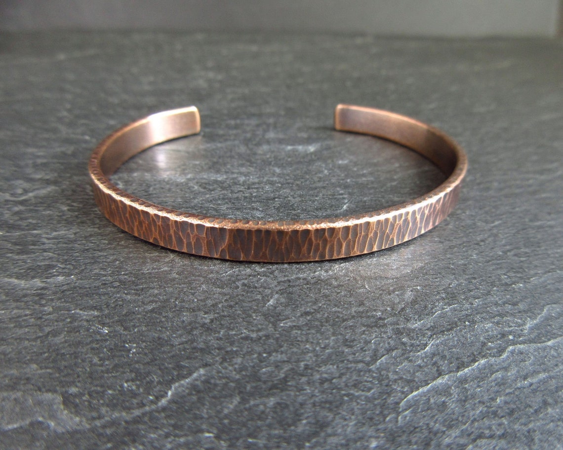 Hammered bronze cuff bracelet for men women open bangle Etsy