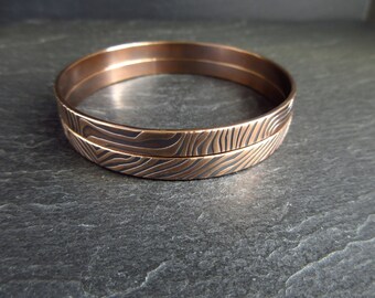 Two genuine bronze bangles wavy line pattern, bronze wedding anniversary gift for wife, 8th anniversary bracelets for women, metal jewelry