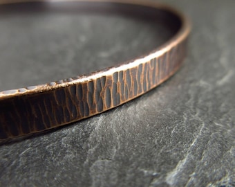 Bronze bangle with hammered bark texture, bronze wedding anniversary gifts for husband and wife, ladies and mens metalwork bracelet, 19th