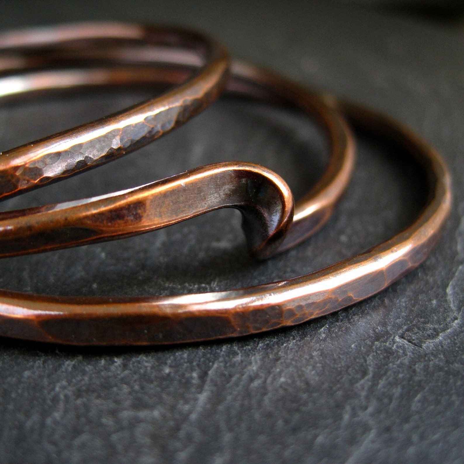 Copper bangles set with hammered finish and twist design Etsy