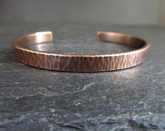 Hammered bronze cuff bracelet for men women, open bangle ladies mens, bronze wedding anniversary gift for husband wife, 8th 19th, engraved