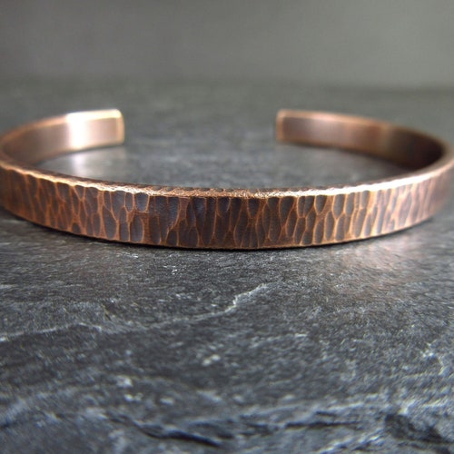 Hammered Bronze Cuff Bracelet for Men Women, Open Bangle Ladies