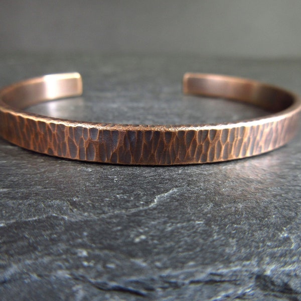 Hammered bronze cuff bracelet for men women, open bangle ladies mens, bronze wedding anniversary gift for husband wife, 8th 19th, engraved