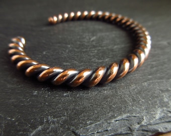 Copper twisted wire cuff bracelet for men and women, open bangle, ladies men's cuff, 7th wedding anniversary gift for husband and wife