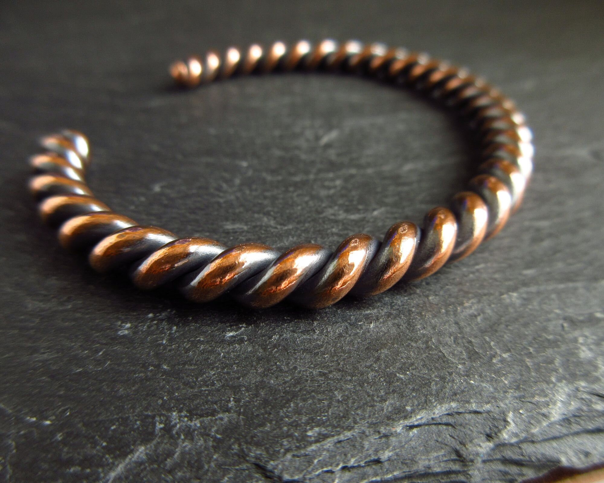 Copper Twisted Wire Cuff Bracelet for Men and Women Open Bangle