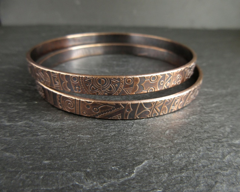 Set of two bronze bangles with pattern detail, bronze wedding anniversary gift for wife, 8th anniversary bracelets for women, ladies jewelry image 2