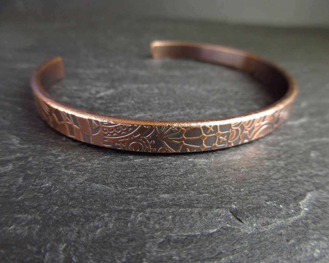 Patterned bronze cuff bracelet for men and women ladies and Etsy