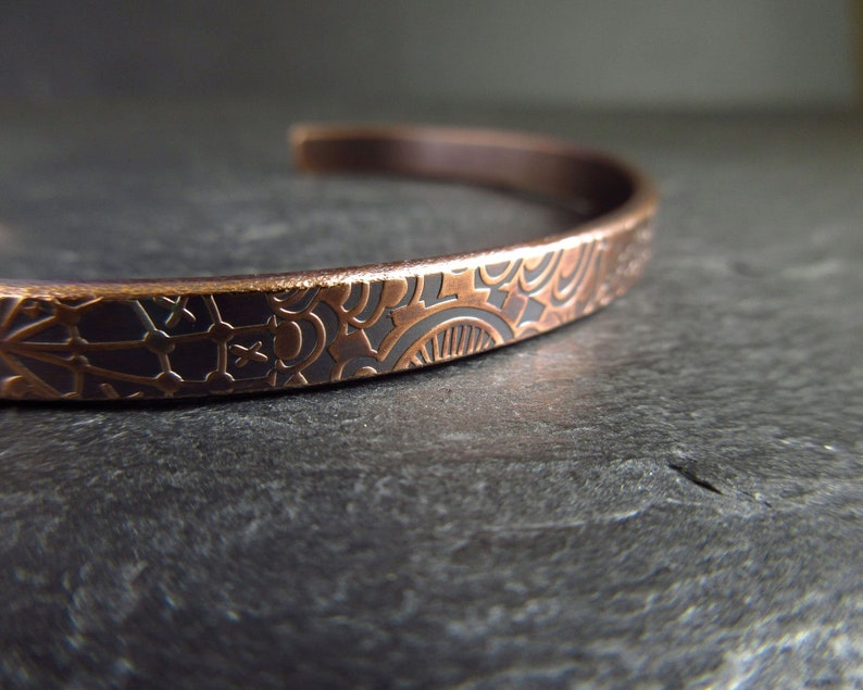 Patterned bronze cuff bracelet for men and women ladies and Etsy