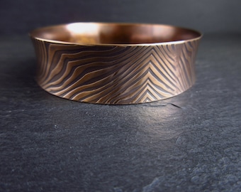 Ladies bronze bangle, embossed ripple pattern, anticlastic curved shape bracelet, jewelry for women, 8th wedding anniversary gift for wife