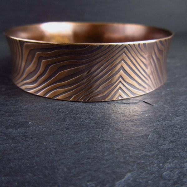 Ladies bronze bangle, embossed ripple pattern, anticlastic curved shape bracelet, jewelry for women, 8th wedding anniversary gift for wife